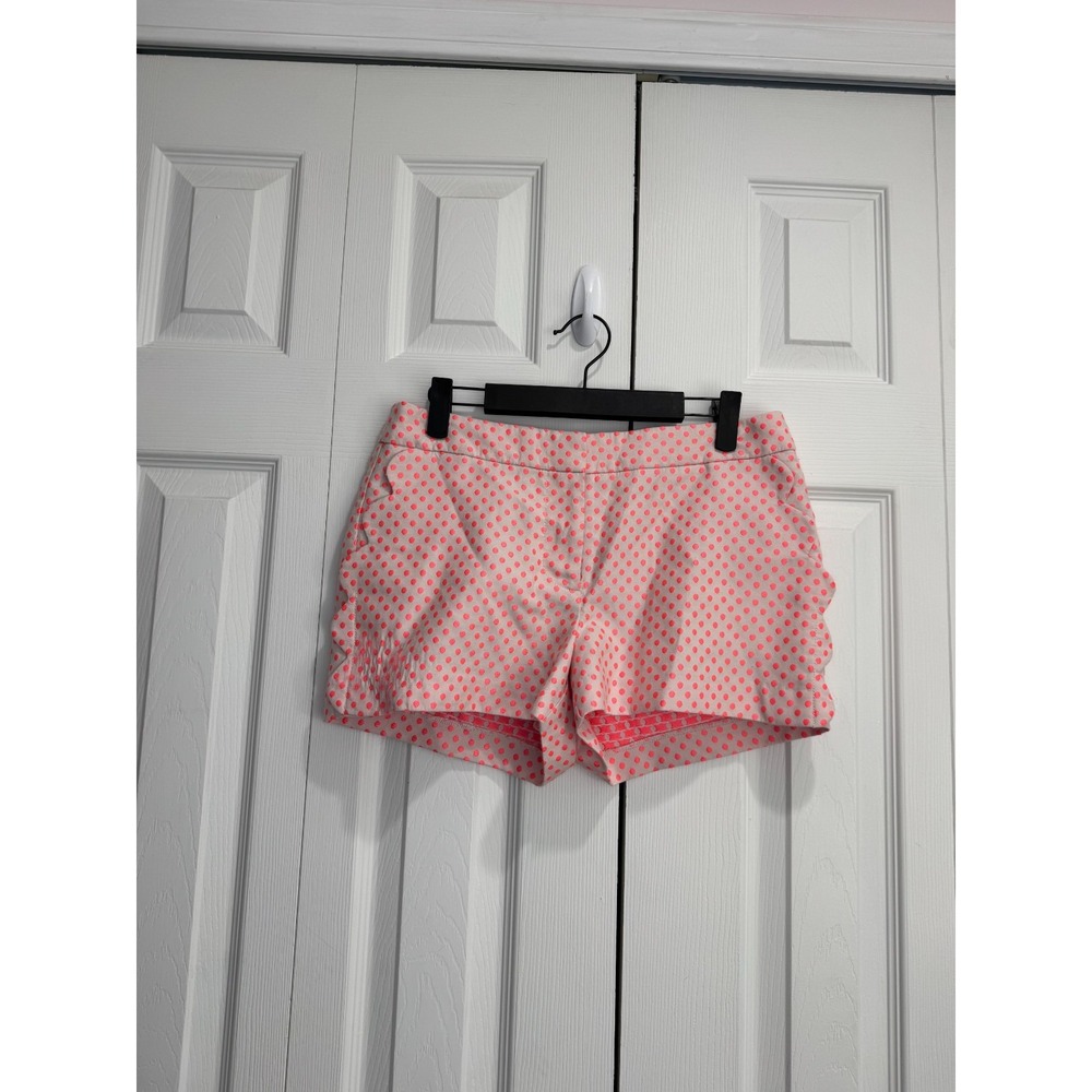 J.Crew Scallop-Pocket Shorts Women's 4 Bright Orange White Polka Dot Print